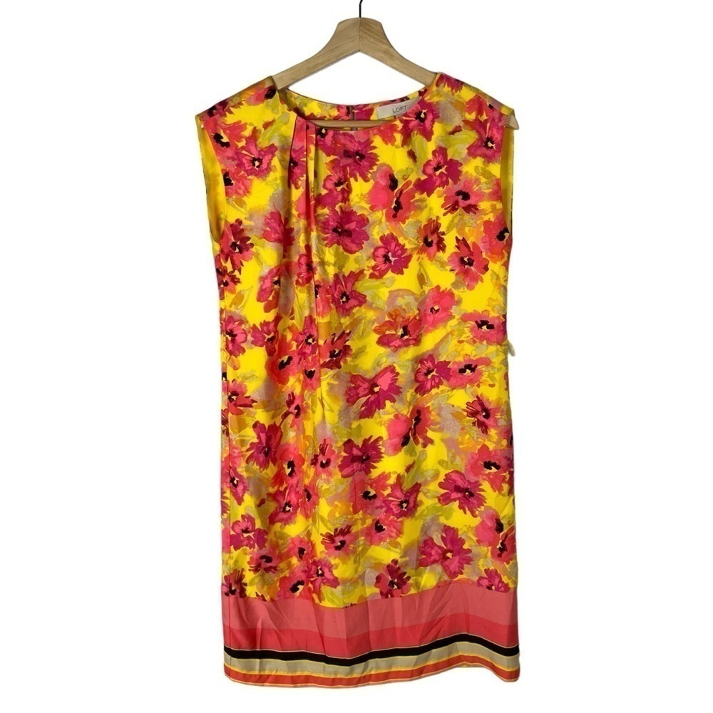 Ann Taylor LOFT Yellow & Pink Floral Sleeveless‎ Shift Dress 0